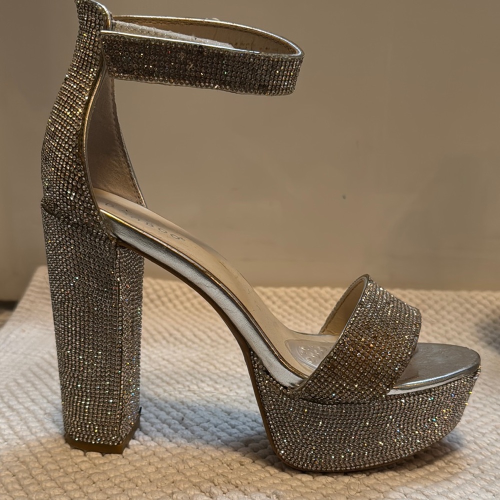 BAMBOO Silver Rhinestone Sparkly High Platform Heeled Sandals 8 - Picture 11 of 13